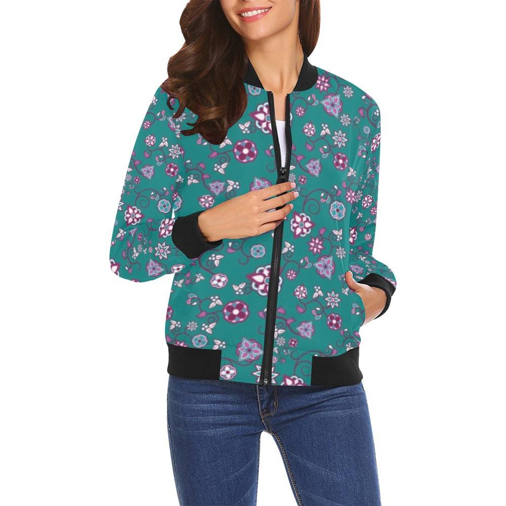 Burgundy Bloom All Over Print Bomber Jacket for Women (Model H19) Jacket e-joyer 