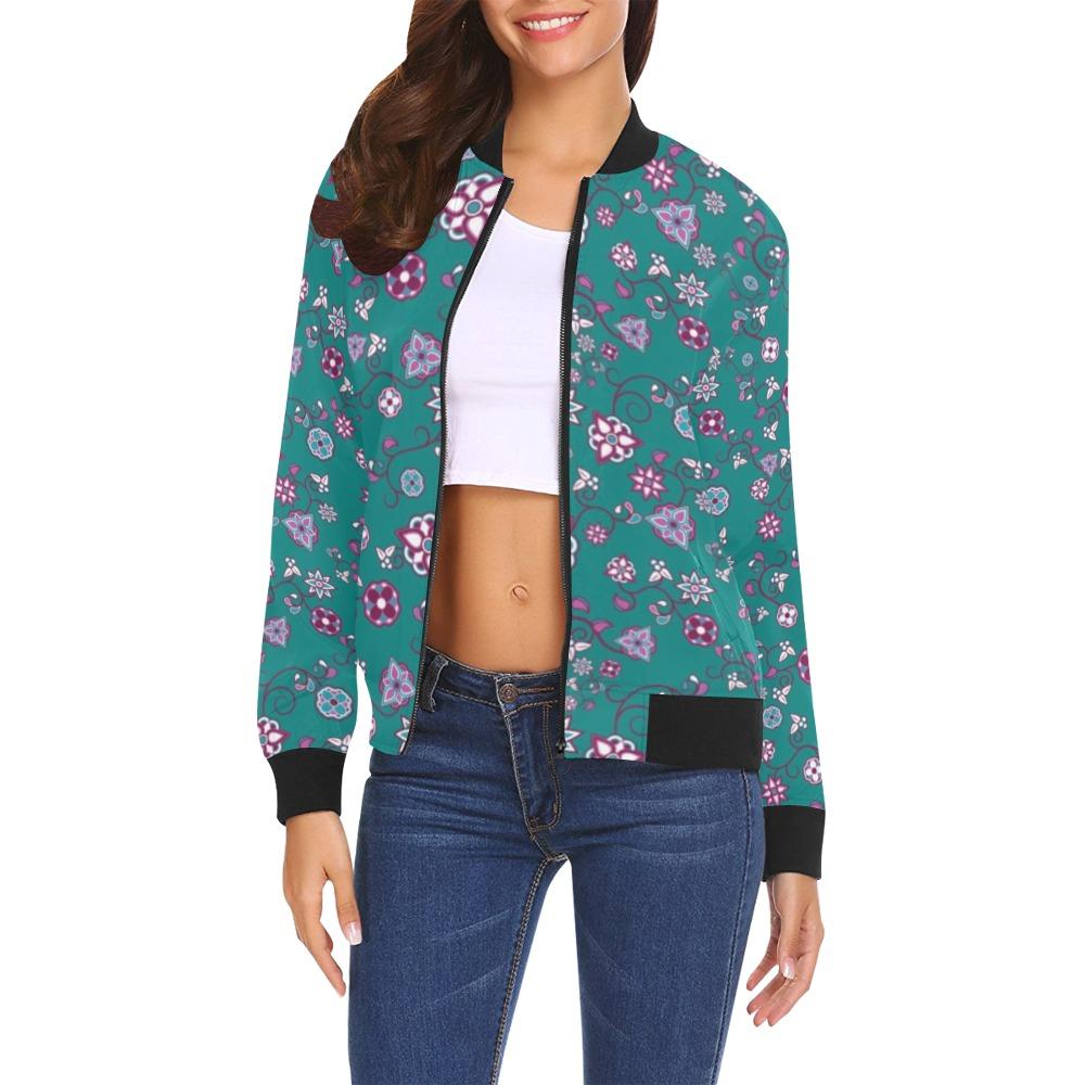 Burgundy Bloom All Over Print Bomber Jacket for Women (Model H19) Jacket e-joyer 