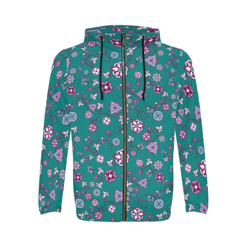 Burgundy Bloom All Over Print Full Zip Hoodie for Men (Model H14) All Over Print Full Zip Hoodie for Men (H14) e-joyer 