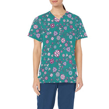 Load image into Gallery viewer, Burgundy Bloom All Over Print Scrub Top Scrub Top e-joyer 
