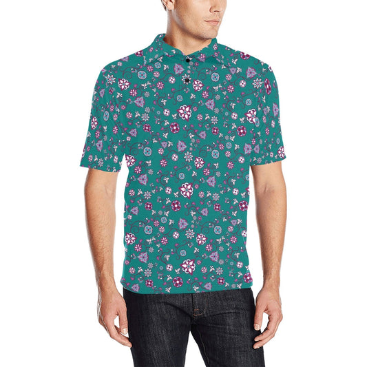 Burgundy Bloom Men's All Over Print Polo Shirt (Model T55) Men's Polo Shirt (Model T55) e-joyer 