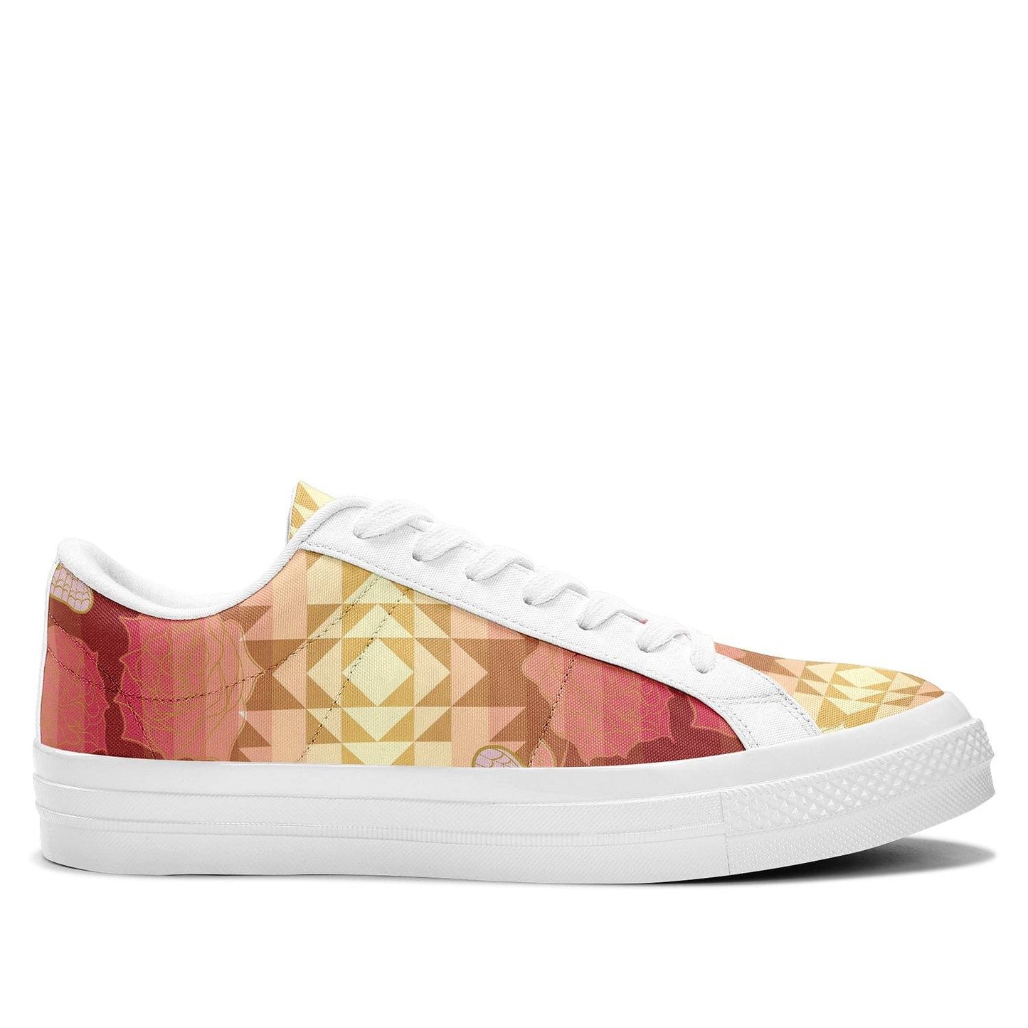 Butterfly and Roses on Geometric Aapisi Low Top Canvas Shoes White Sole aapisi Herman 