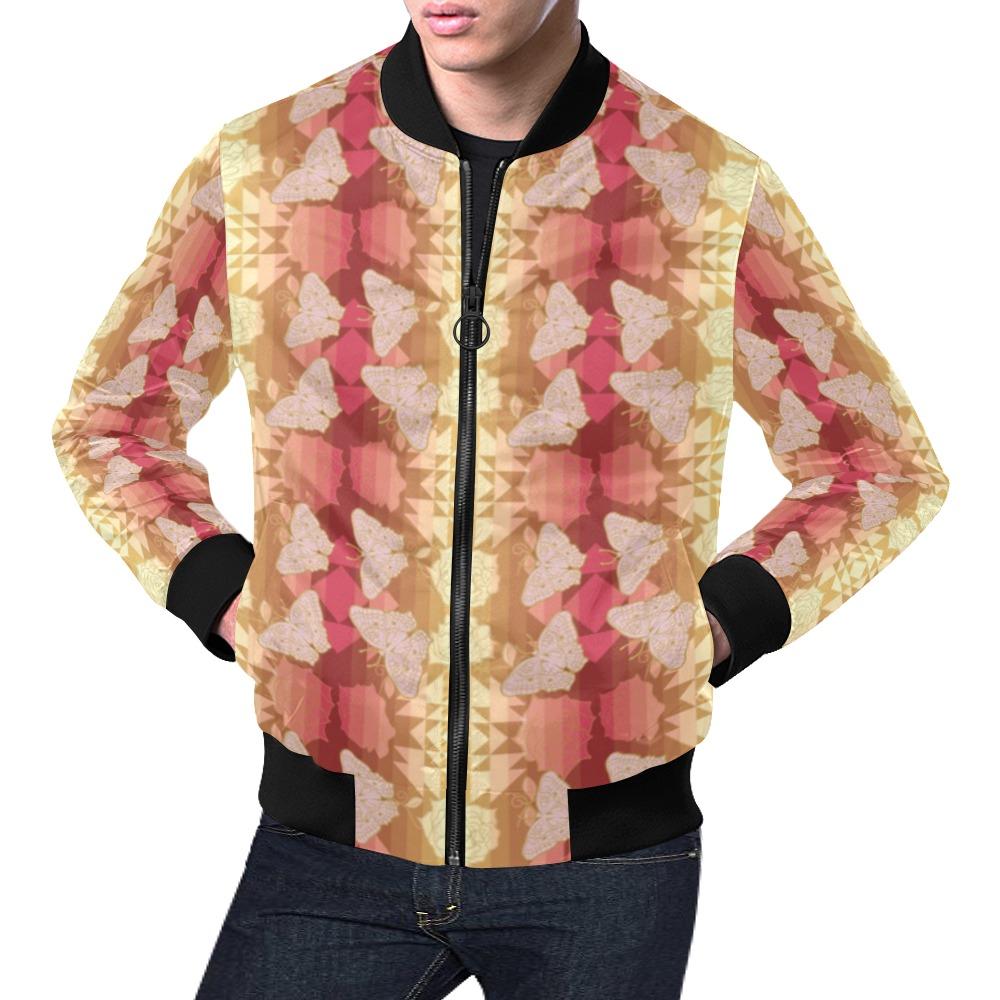 Butterfly and Roses on Geometric All Over Print Bomber Jacket for Men (Model H19) All Over Print Bomber Jacket for Men (H19) e-joyer 