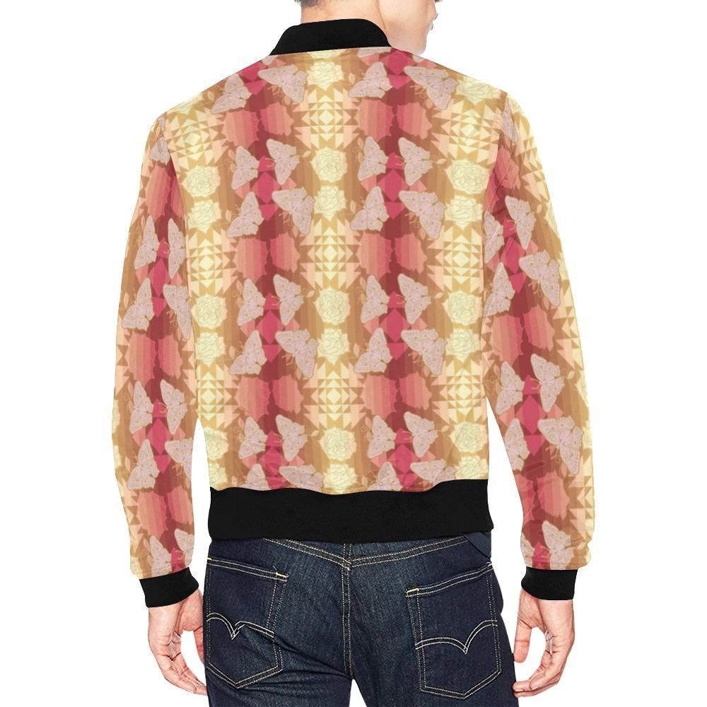 Butterfly and Roses on Geometric All Over Print Bomber Jacket for Men (Model H19) All Over Print Bomber Jacket for Men (H19) e-joyer 