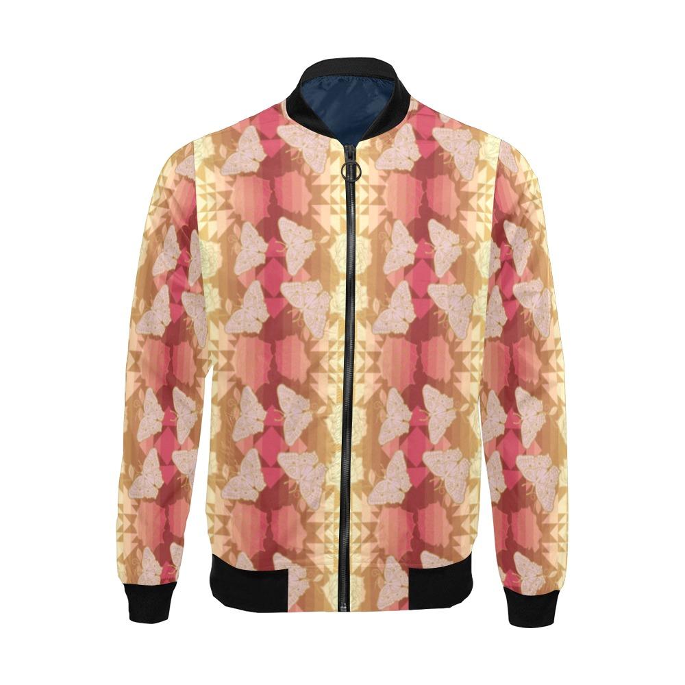 Butterfly and Roses on Geometric All Over Print Bomber Jacket for Men (Model H19) All Over Print Bomber Jacket for Men (H19) e-joyer 