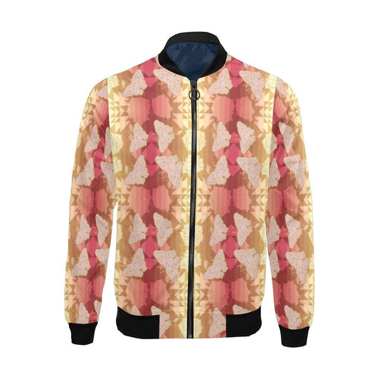 Butterfly and Roses on Geometric All Over Print Bomber Jacket for Men (Model H19) All Over Print Bomber Jacket for Men (H19) e-joyer 