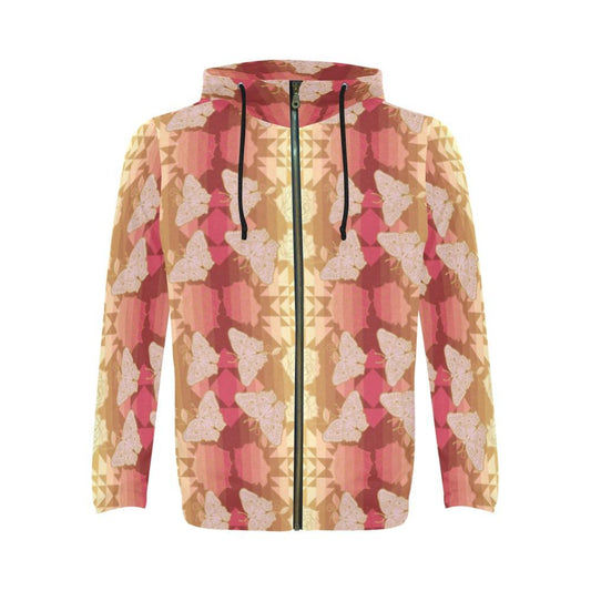 Butterfly and Roses on Geometric All Over Print Full Zip Hoodie for Men (Model H14) All Over Print Full Zip Hoodie for Men (H14) e-joyer 