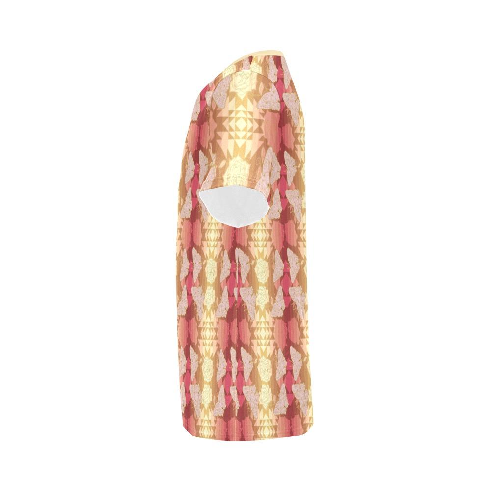 Butterfly and Roses on Geometric All Over Print T-Shirt for Men (USA Size) (Model T40) All Over Print T-Shirt for Men (T40) e-joyer 