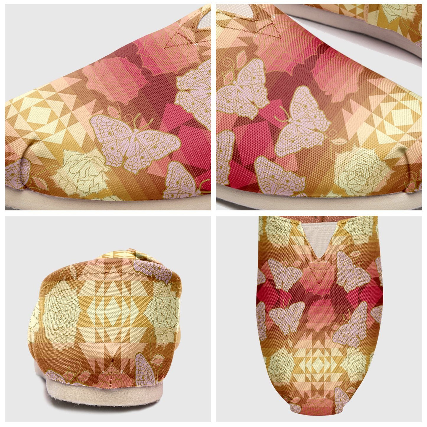 Butterfly and Roses on Geometric Casual Unisex Slip On Shoe Herman 