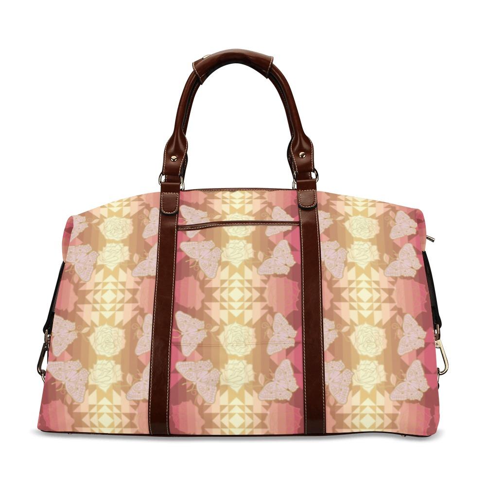 Butterfly and Roses on Geometric Classic Travel Bag (Model 1643) Remake Classic Travel Bags (1643) e-joyer 