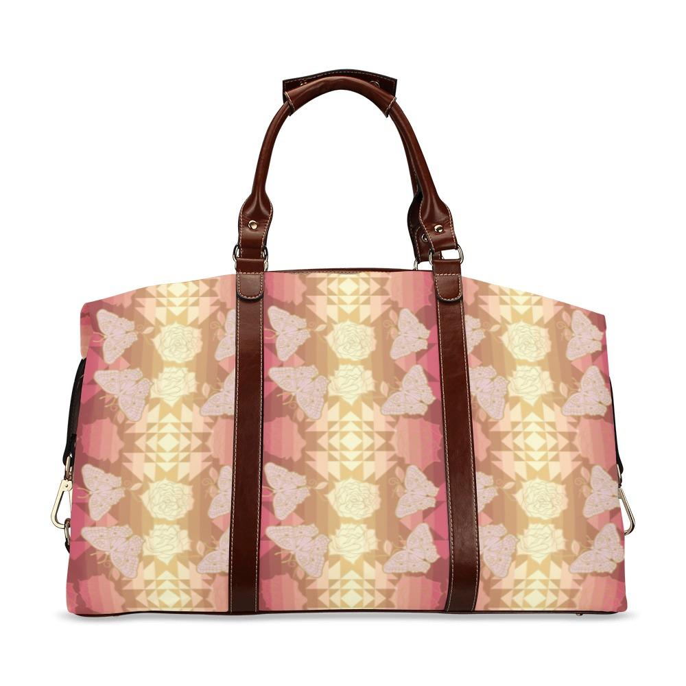 Butterfly and Roses on Geometric Classic Travel Bag (Model 1643) Remake Classic Travel Bags (1643) e-joyer 