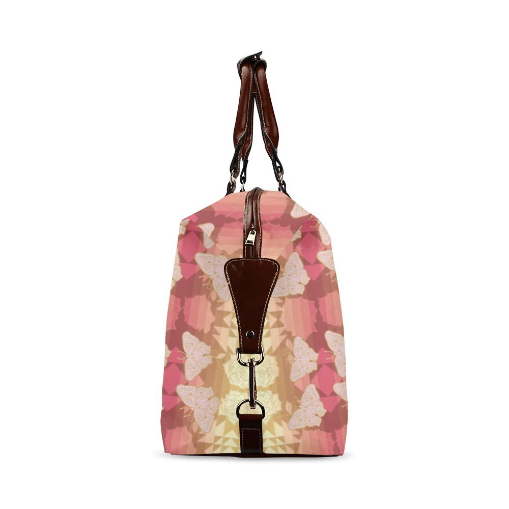 Butterfly and Roses on Geometric Classic Travel Bag (Model 1643) Remake Classic Travel Bags (1643) e-joyer 