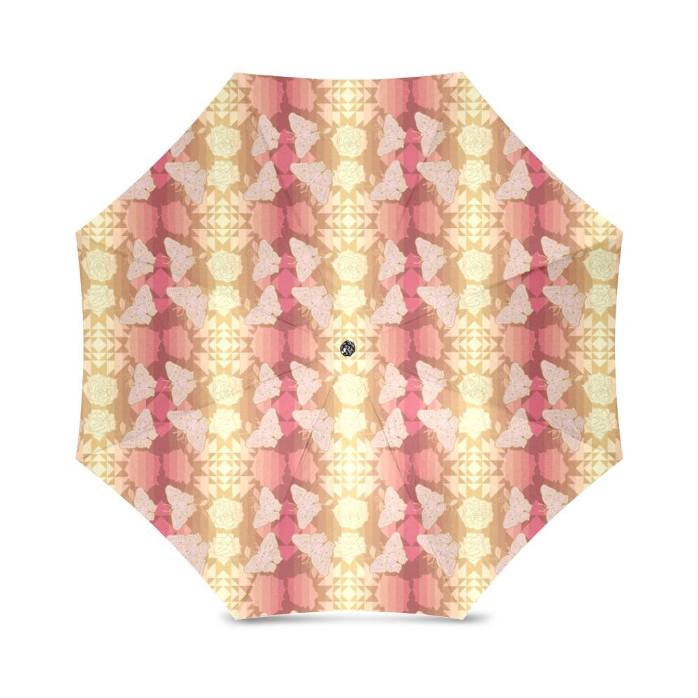 Butterfly and Roses on Geometric Foldable Umbrella (Model U01) Foldable Umbrella e-joyer 