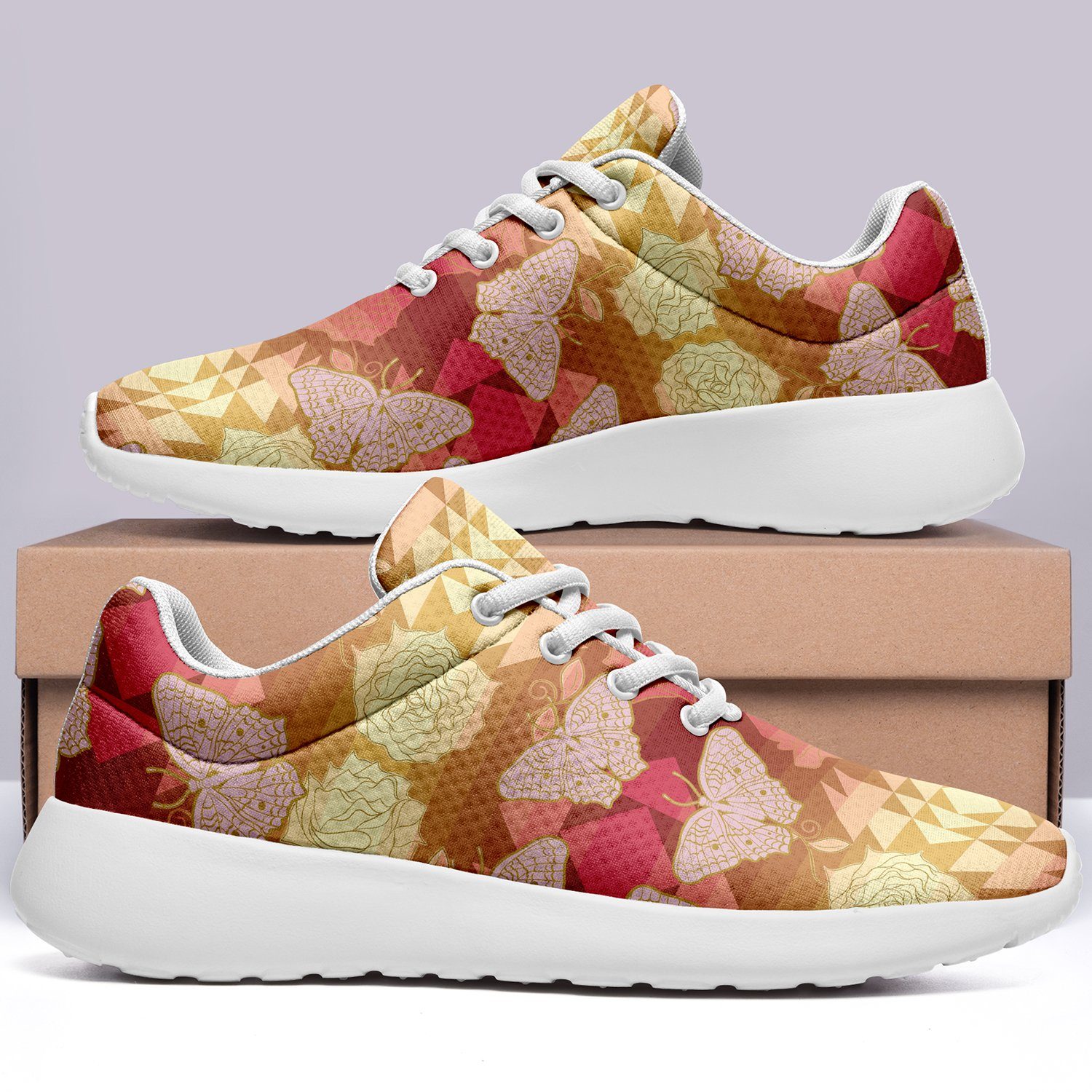 Butterfly and Roses on Geometric Ikkaayi Sport Sneakers ikkaayi Herman 