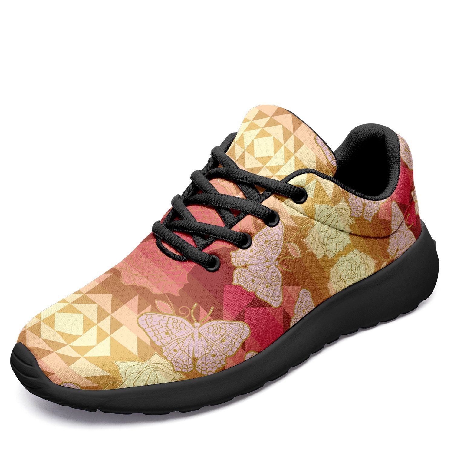 Butterfly and Roses on Geometric Ikkaayi Sport Sneakers ikkaayi Herman 