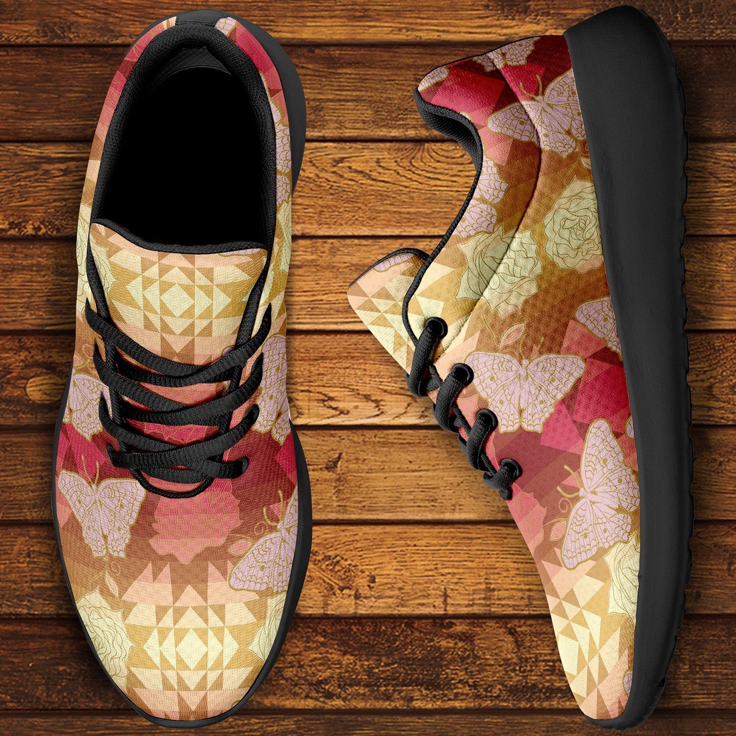 Butterfly and Roses on Geometric Ikkaayi Sport Sneakers ikkaayi Herman 