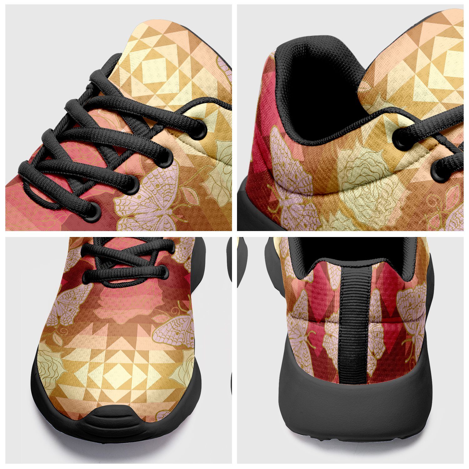 Butterfly and Roses on Geometric Ikkaayi Sport Sneakers ikkaayi Herman 