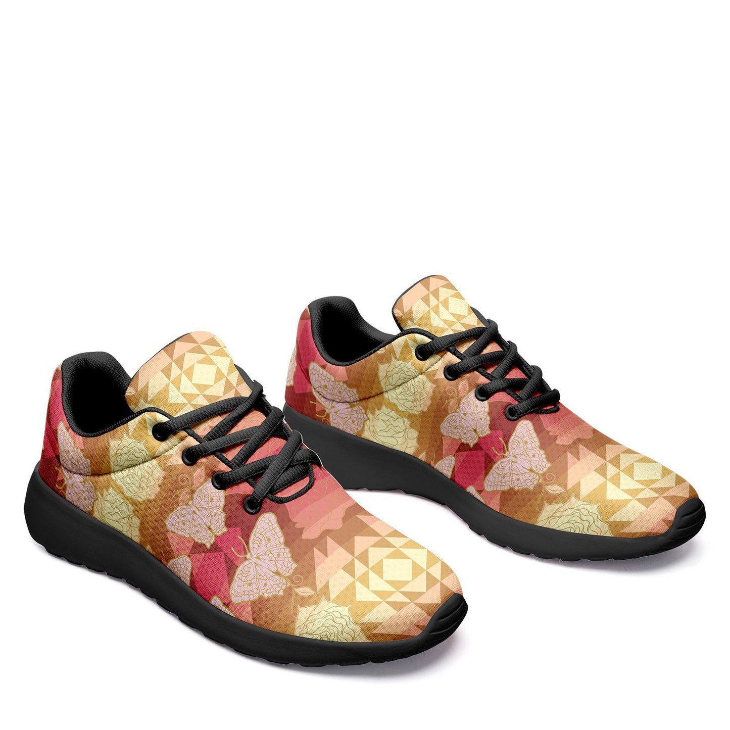 Butterfly and Roses on Geometric Ikkaayi Sport Sneakers ikkaayi Herman 