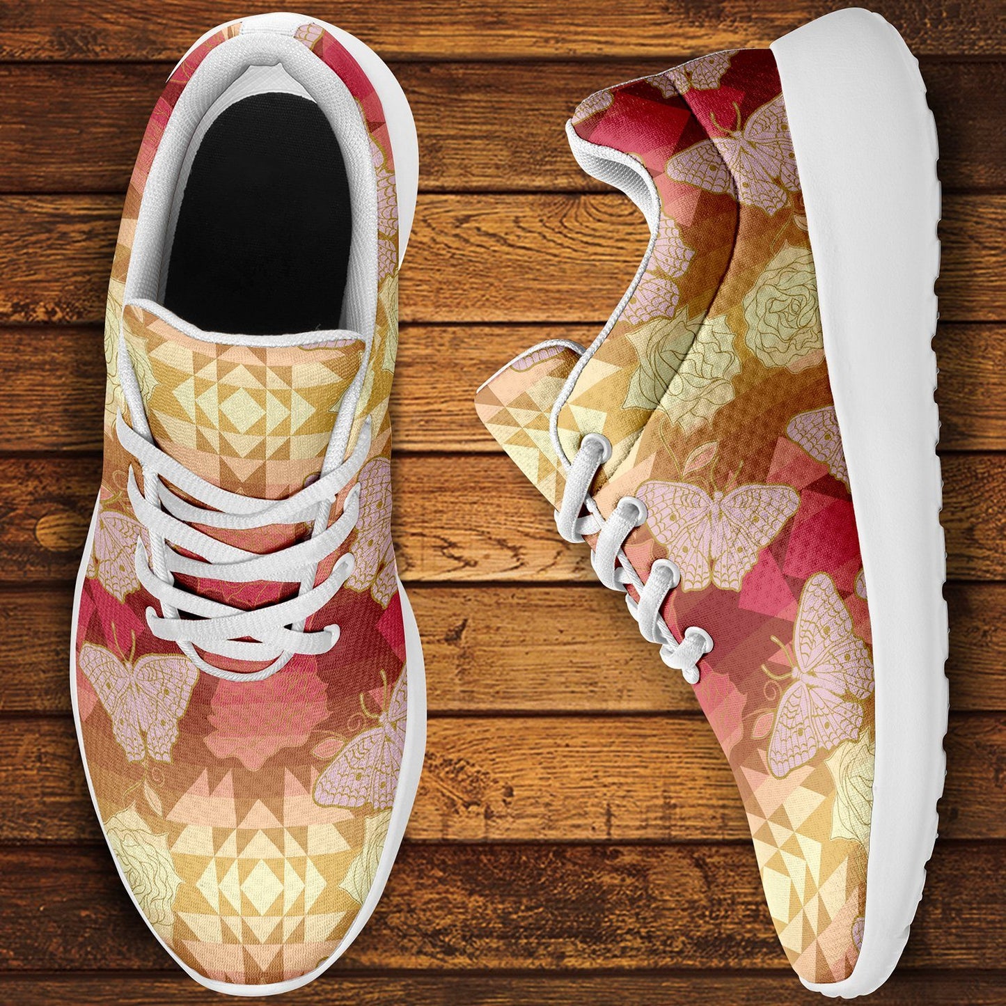 Butterfly and Roses on Geometric Ikkaayi Sport Sneakers ikkaayi Herman 