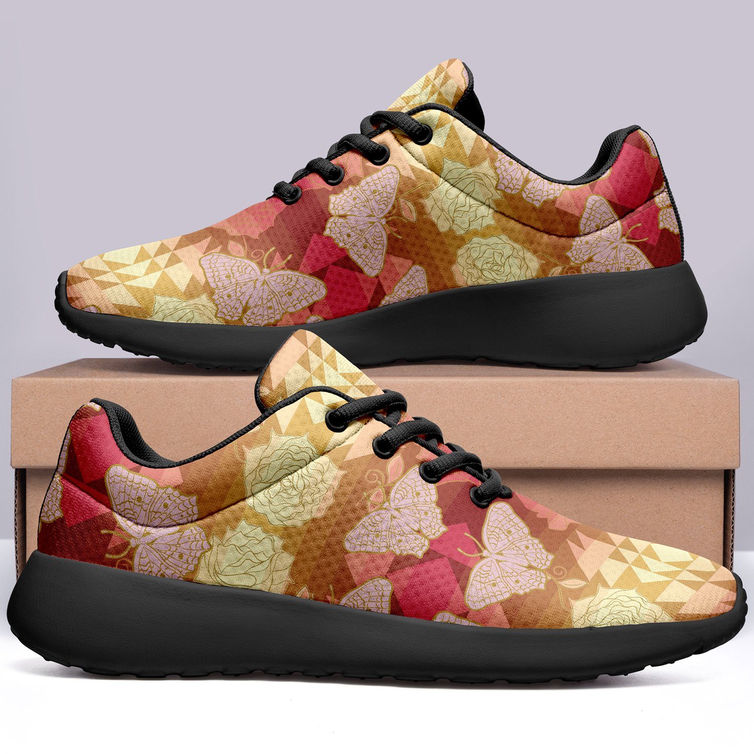 Butterfly and Roses on Geometric Ikkaayi Sport Sneakers ikkaayi Herman 