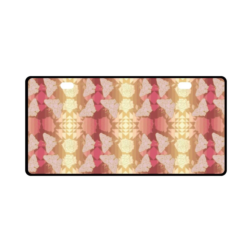 Butterfly and Roses on Geometric License Plate License Plate e-joyer 