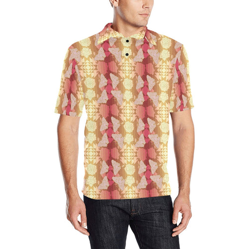 Butterfly and Roses on Geometric Men's All Over Print Polo Shirt (Model T55) Men's Polo Shirt (Model T55) e-joyer 