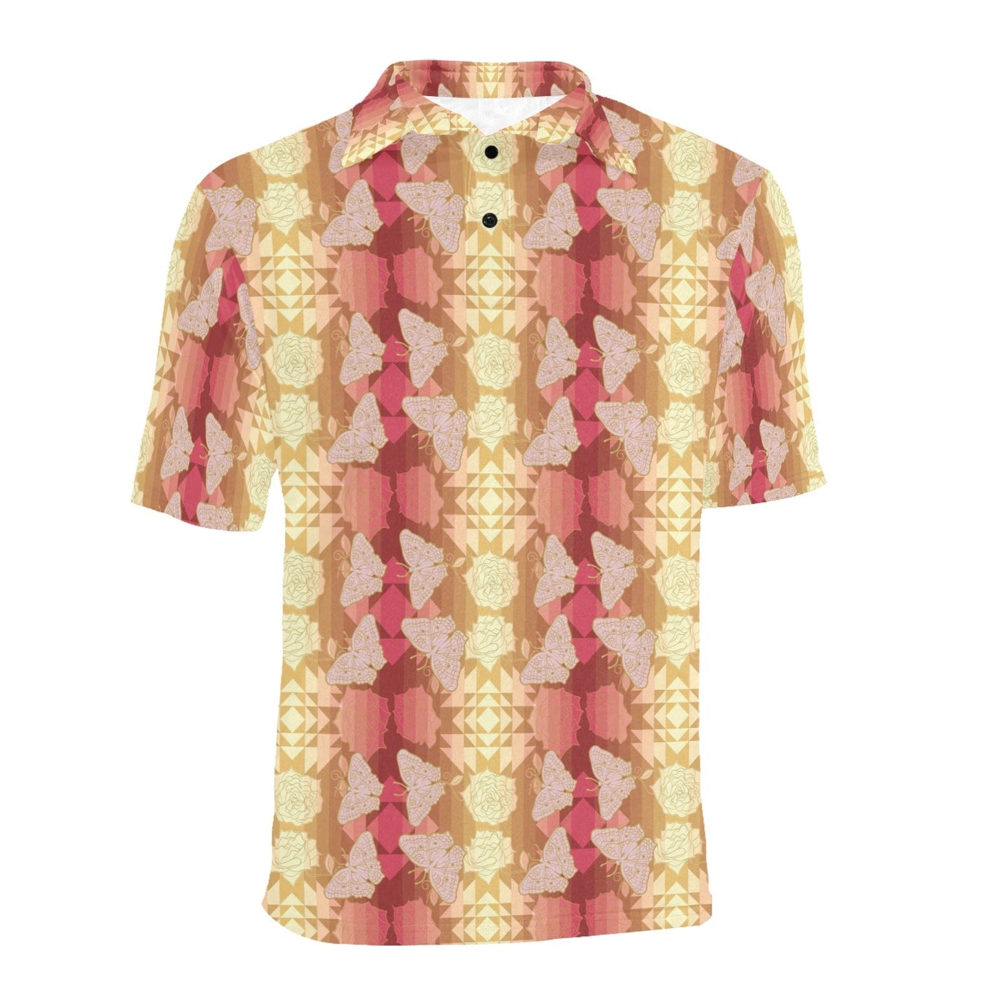 Butterfly and Roses on Geometric Men's All Over Print Polo Shirt (Model T55) Men's Polo Shirt (Model T55) e-joyer 