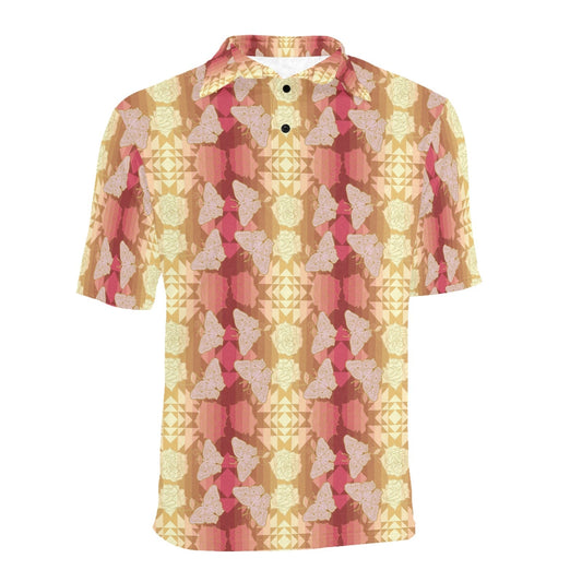 Butterfly and Roses on Geometric Men's All Over Print Polo Shirt (Model T55) Men's Polo Shirt (Model T55) e-joyer 