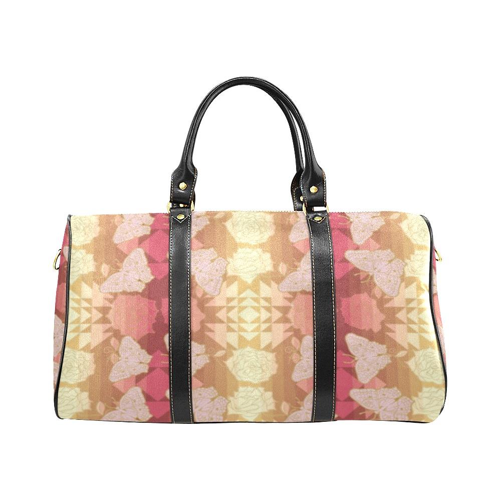 Butterfly and Roses on Geometric New Waterproof Travel Bag/Large (Model 1639) Waterproof Travel Bags (1639) e-joyer 