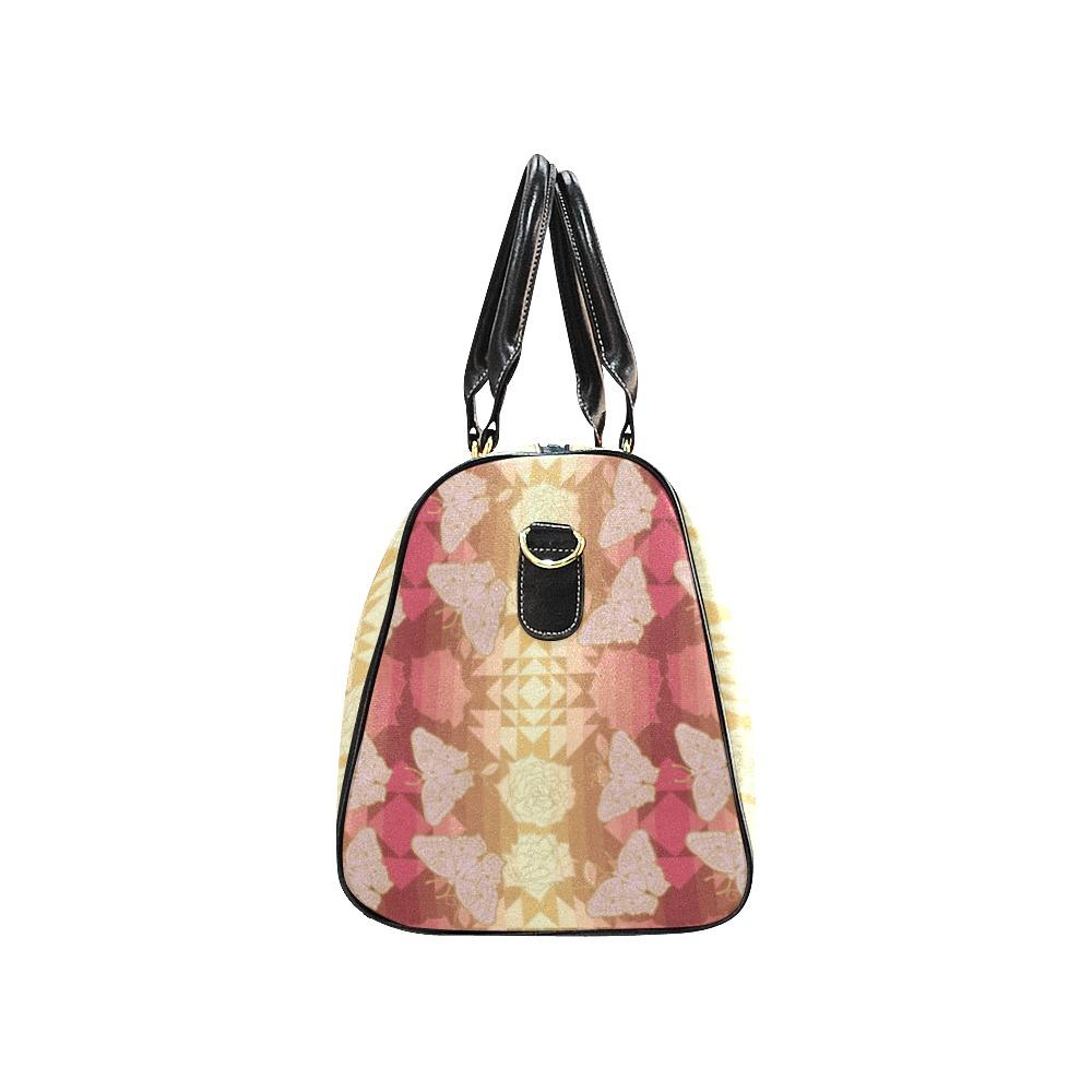 Butterfly and Roses on Geometric New Waterproof Travel Bag/Large (Model 1639) Waterproof Travel Bags (1639) e-joyer 