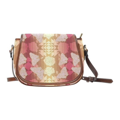 Butterfly and Roses on Geometric Saddle Bag/Large (Model 1649) bag e-joyer 