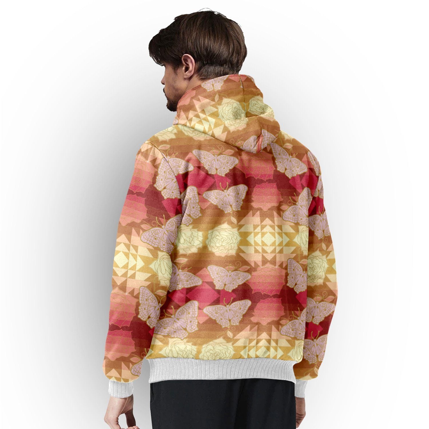 Butterfly and Roses on Geometric Sherpa Hoodie hoodie Herman 