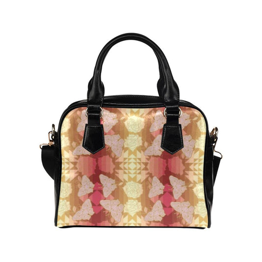 Butterfly and Roses on Geometric Shoulder Handbag (Model 1634) Shoulder Handbags (1634) e-joyer 