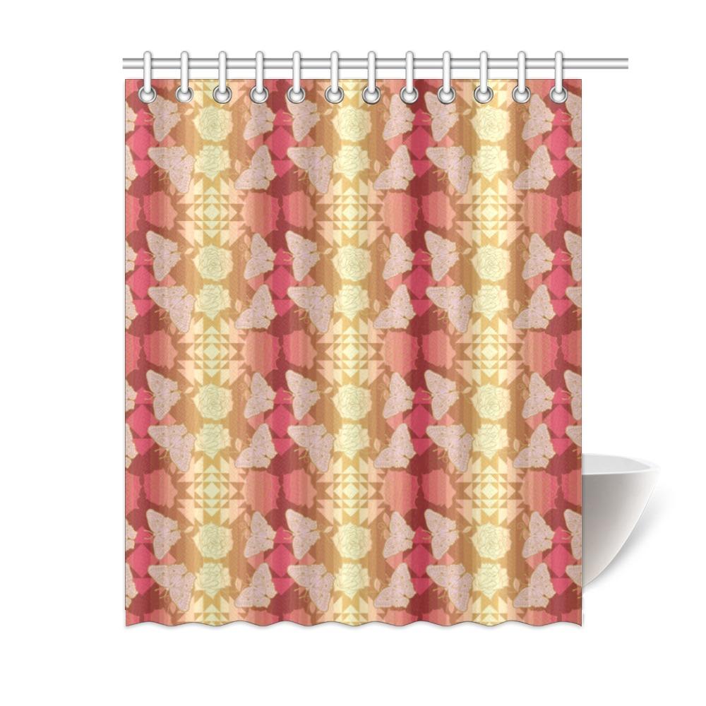 Butterfly and Roses on Geometric Shower Curtain 60