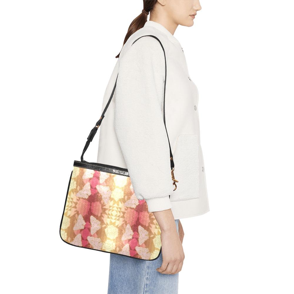Butterfly and Roses on Geometric Small Shoulder Bag (Model 1710) Small Shoulder Bag (1710) e-joyer 