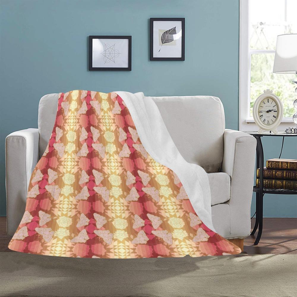 Butterfly and Roses on Geometric Ultra-Soft Micro Fleece Blanket 50"x60" Ultra-Soft Blanket 50''x60'' e-joyer 