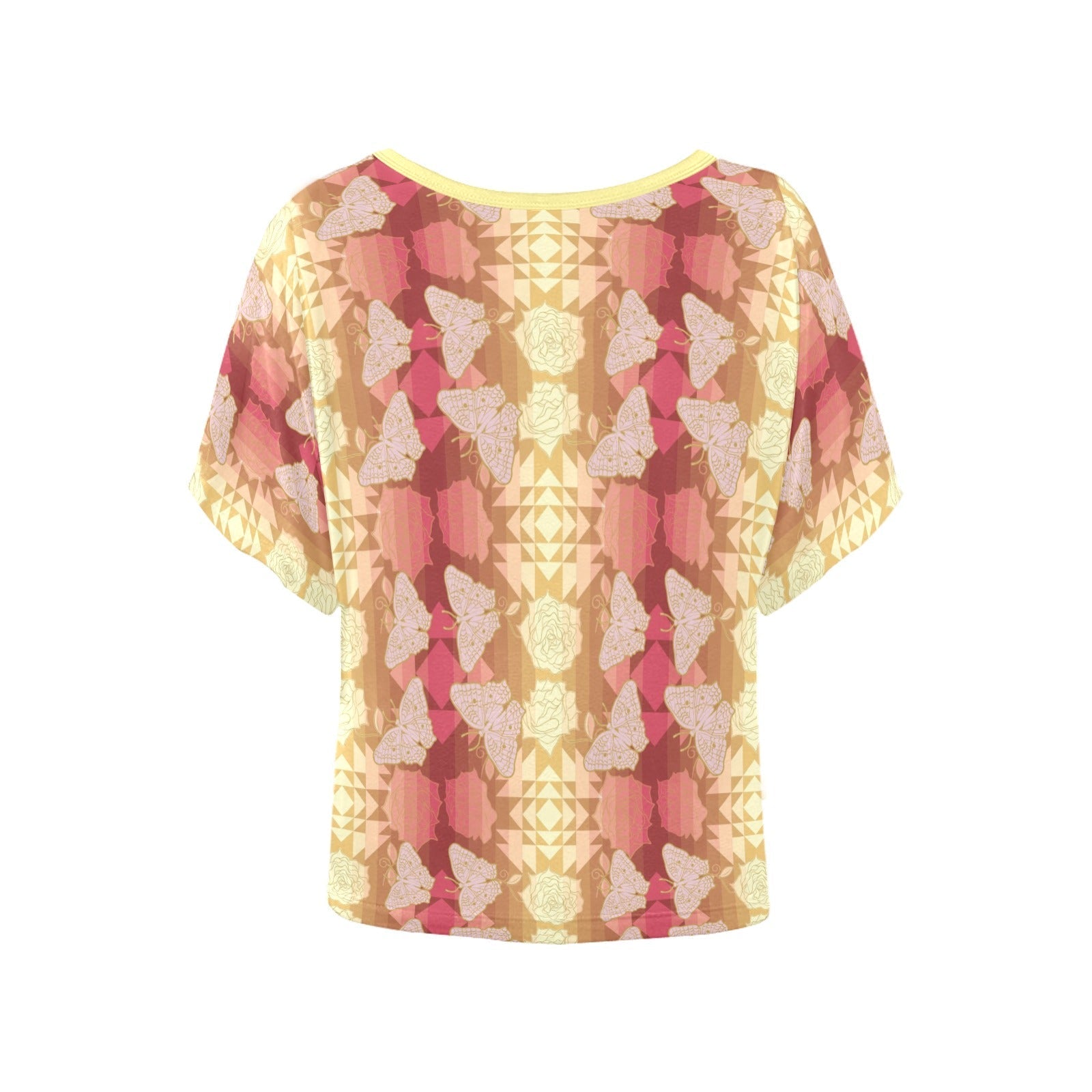 Butterfly and Roses on Geometric Women's Batwing-Sleeved Blouse T shirt (Model T44) Women's Batwing-Sleeved Blouse T shirt (T44) e-joyer 