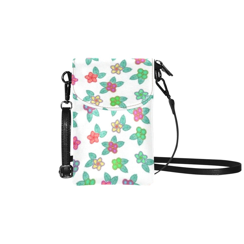 Berry Flowers White Small Cell Phone Purse