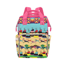 Load image into Gallery viewer, Horses and Buffalo Ledger Pink Multi-Function Diaper Backpack/Diaper Bag
