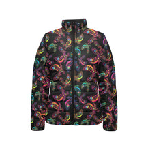 Load image into Gallery viewer, Neon Floral Eagles Women&#39;s Stand Collar Padded Jacket
