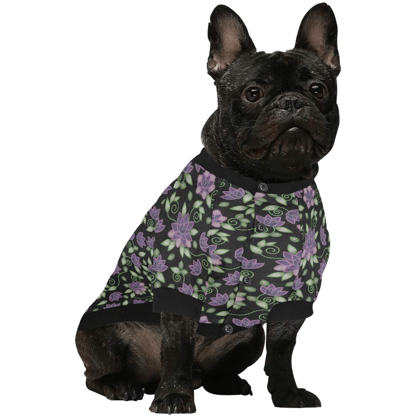 Purple Beaded Rose Pet Dog Round Neck Shirt