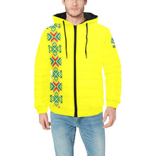 Load image into Gallery viewer, Yellow Blanket Strip Men&#39;s Padded Hooded Jacket
