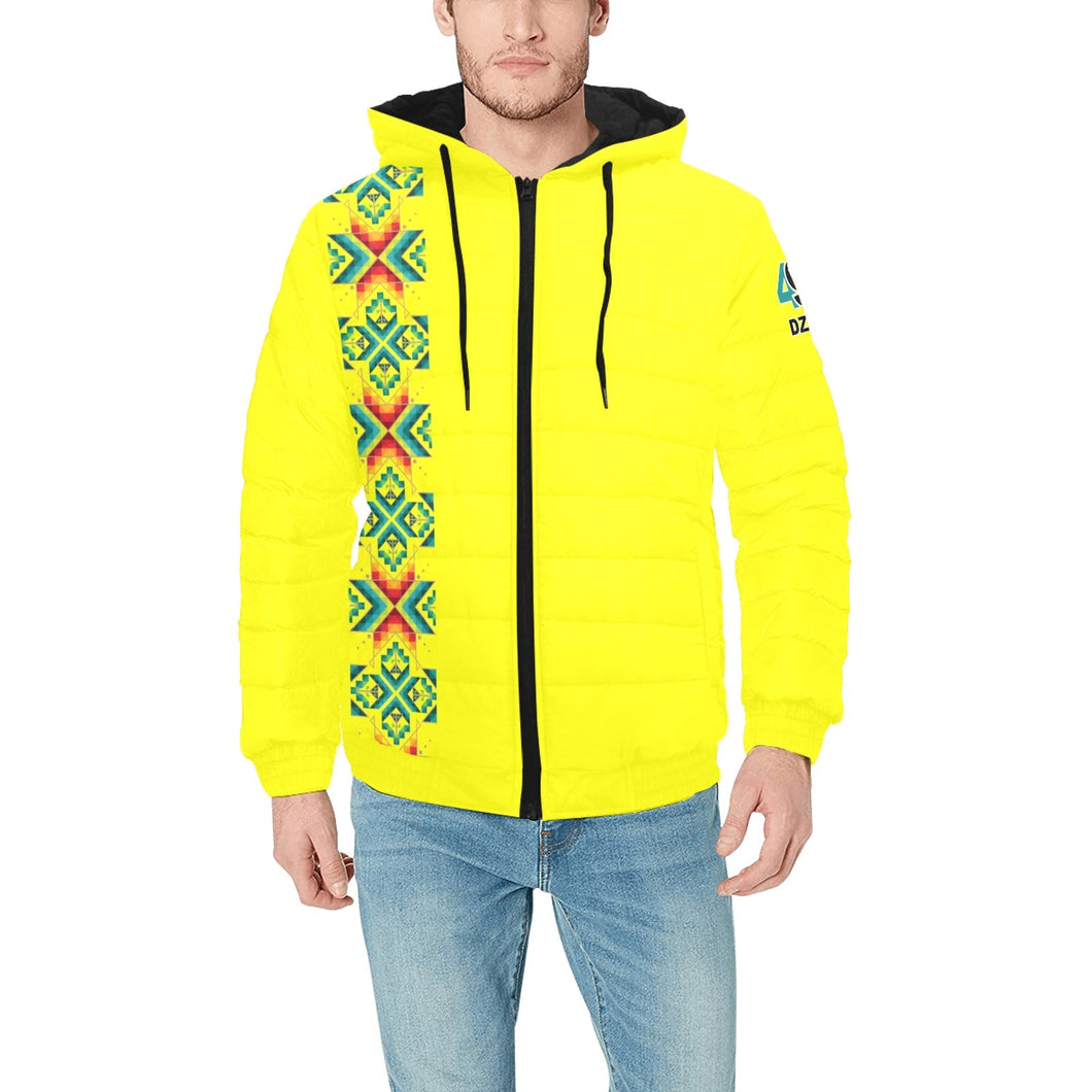 Yellow Blanket Strip Men's Padded Hooded Jacket