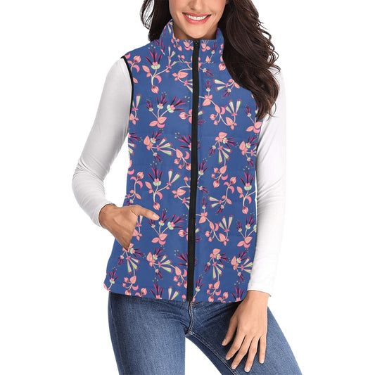 Swift Floral Peach Blue Women's Padded Vest Jacket