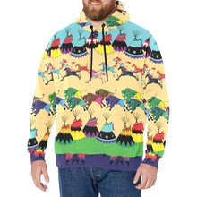 Load image into Gallery viewer, Horses and Buffalo Ledger Blue Men&#39;s Long Sleeve Fleece Hoodie
