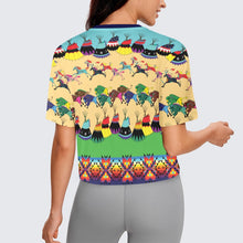 Load image into Gallery viewer, Horses and Buffalo Ledger Blue Crop Top
