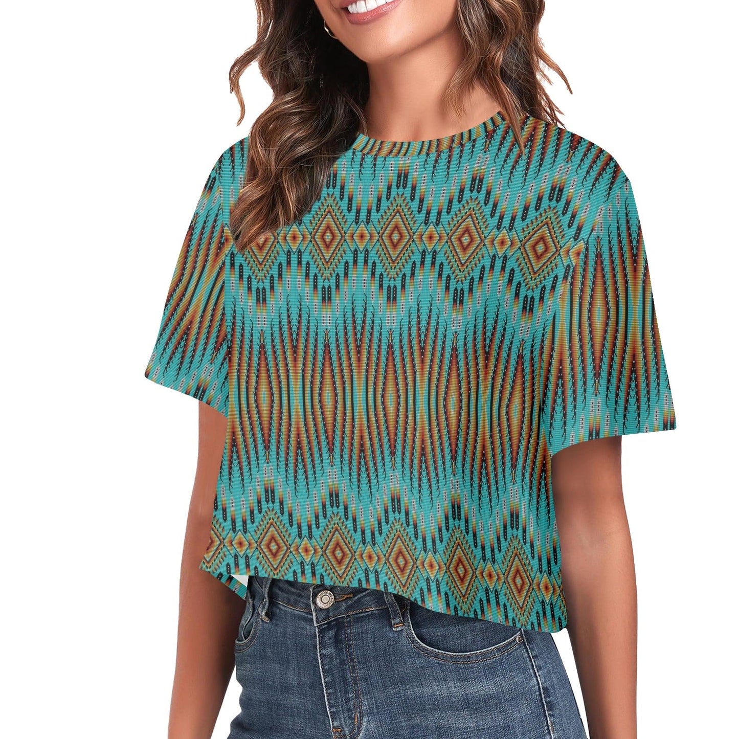 Fire Feather Turquoise Crop Top