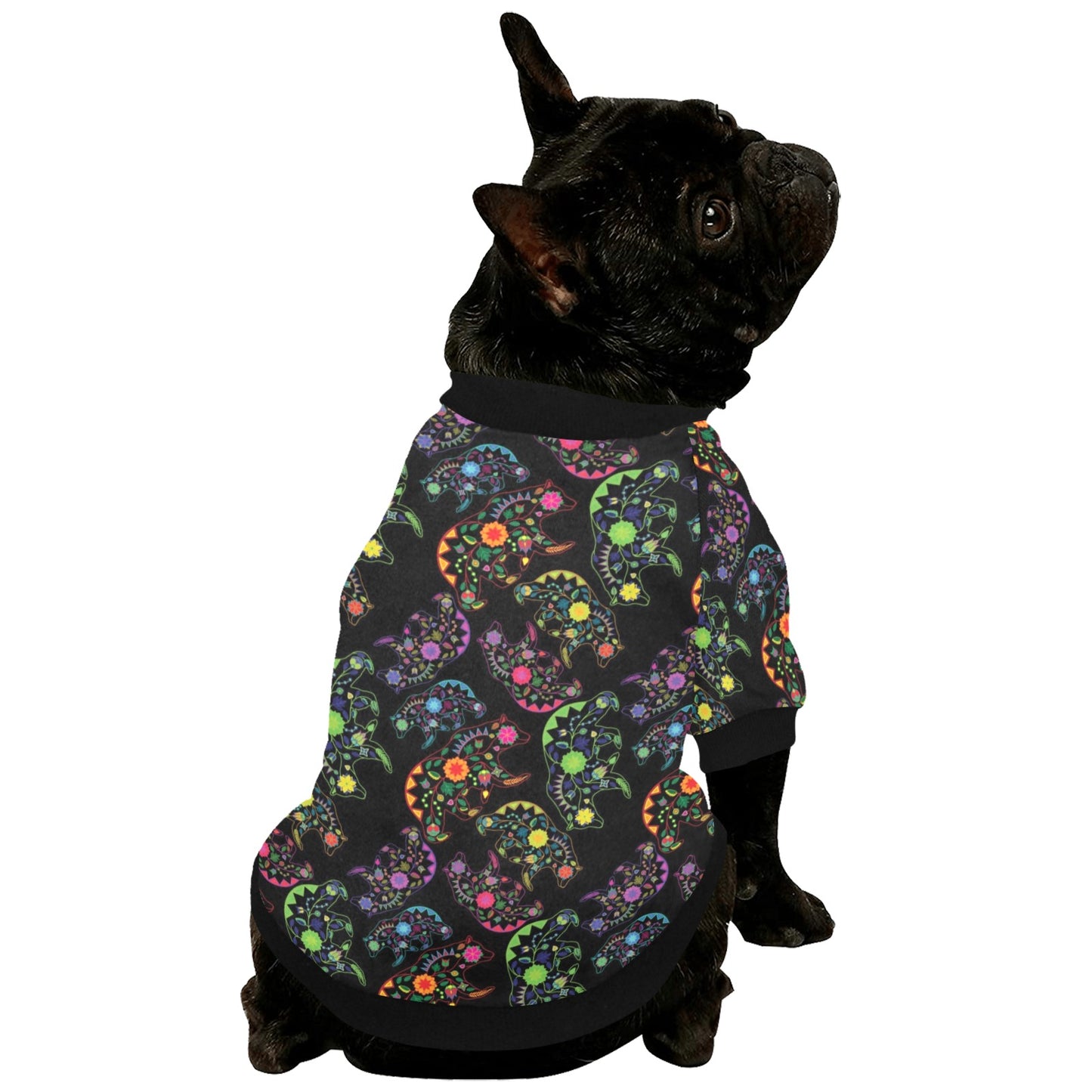 Neon Floral Bears Pet Dog Round Neck Shirt