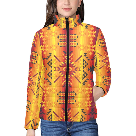 Desert Geo Yellow Red Women's Stand Collar Padded Jacket