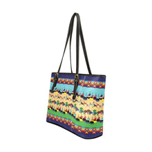 Load image into Gallery viewer, Horses and Buffalo Ledger Blue Leather Tote Bag
